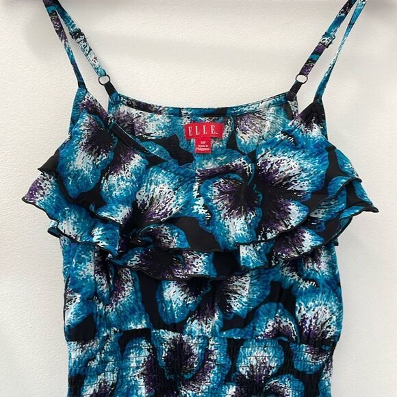 Elle Womens Black Blue Strappy Sun Dress Sz XS - Picture 2 of 6